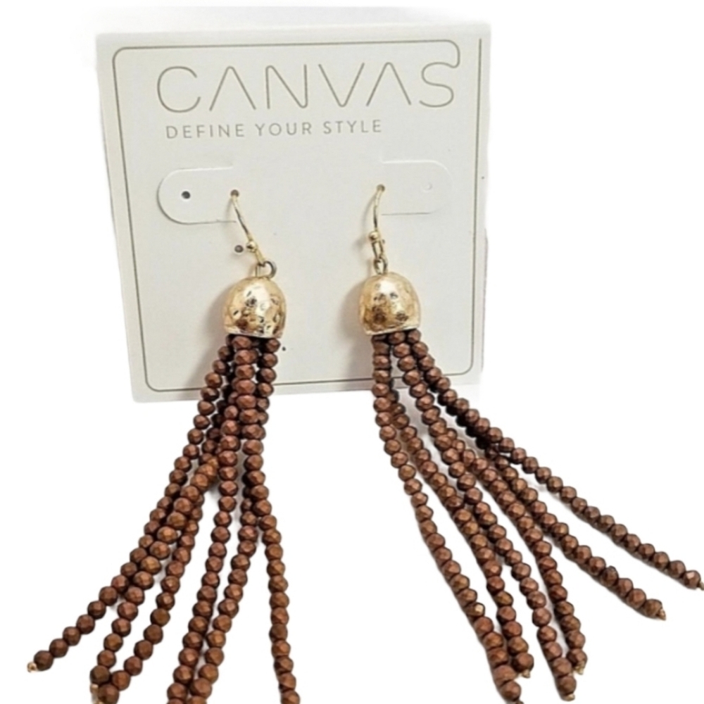 Bohemian Tassel Dangle Earrings Brown 3" Fall *